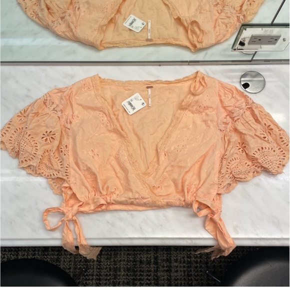 [Free people] Tangerine Embroidery Lace Crop Blouse Top - Picture 7 of 11